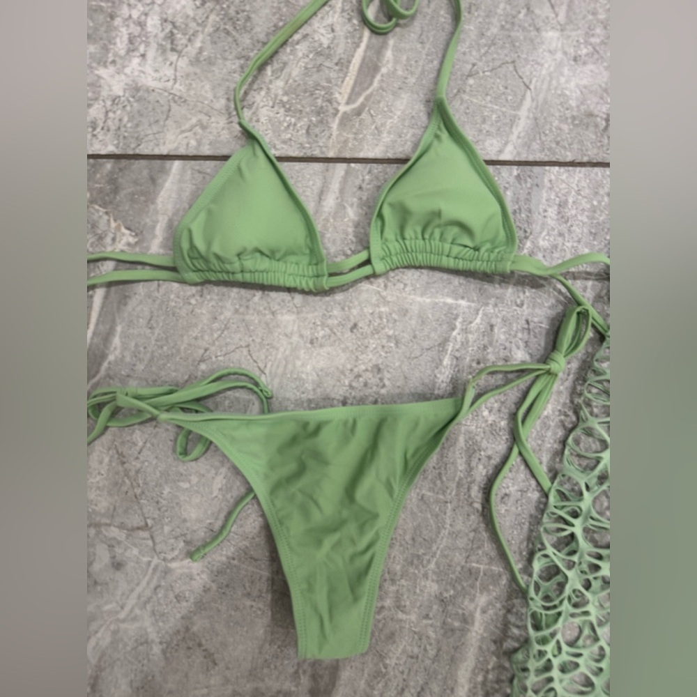 Fashion Nova Mint Green Crochet Cover Swim Set - Picture 5 of 6